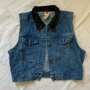 Vintage denim vest with corduroy collar